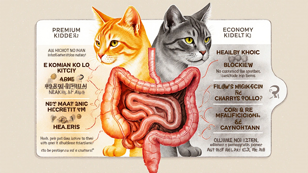 Прозрачная схема пищеварения кошки: качественный корм проходит легко, дешевый вызывает блокировки.