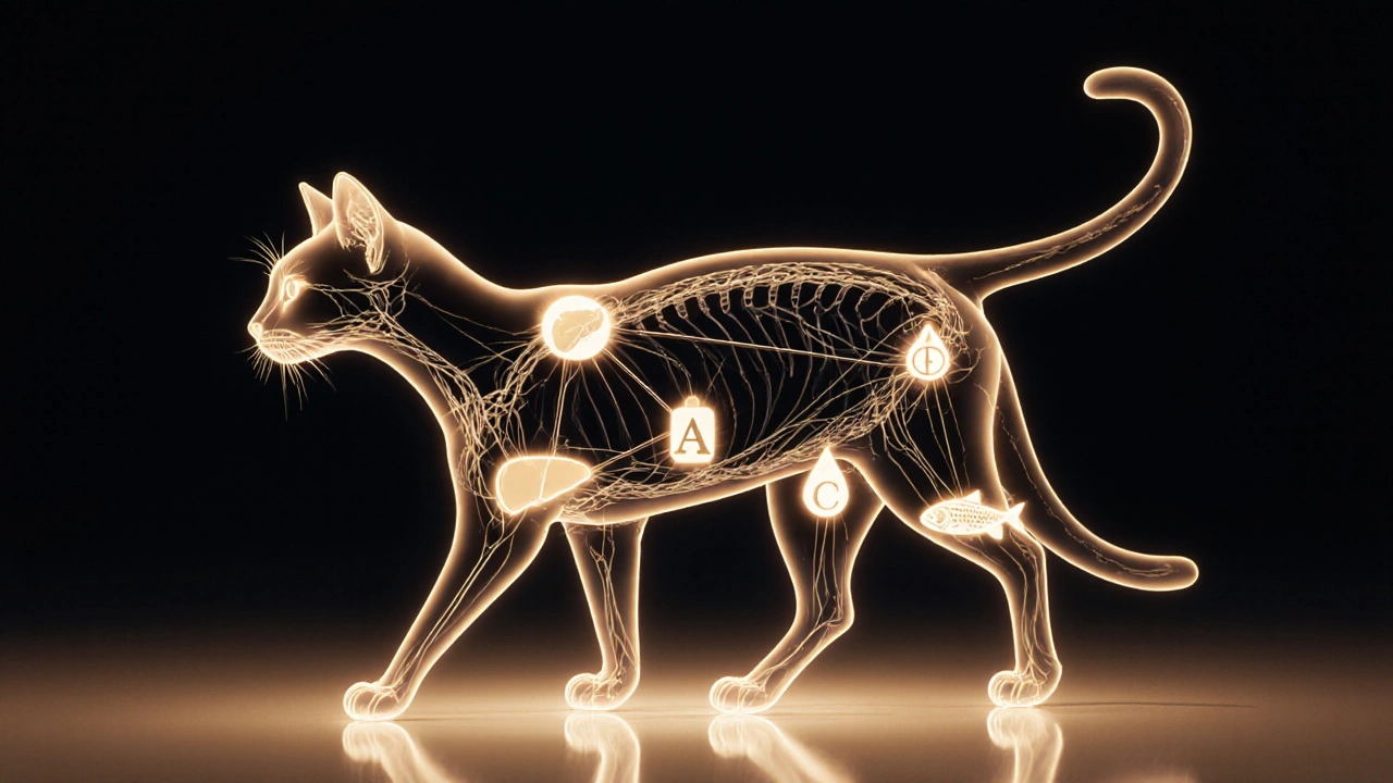 Схема внутренних органов кошки с питательными веществами