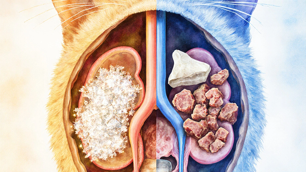 Схема внутренних органов кошки: слева — кристаллы в почках, справа — сбалансированное питание.