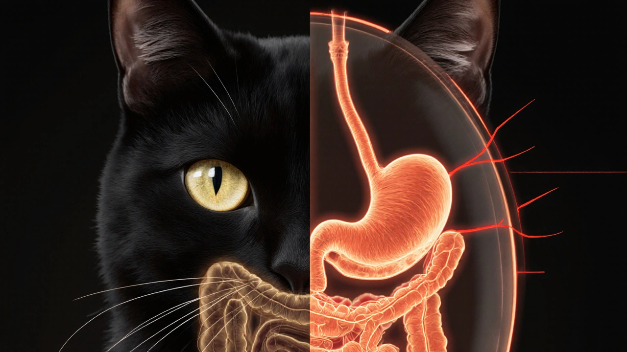 Схематичное изображение кошки с внутренними проблемами: гипертиреоз и диабет.