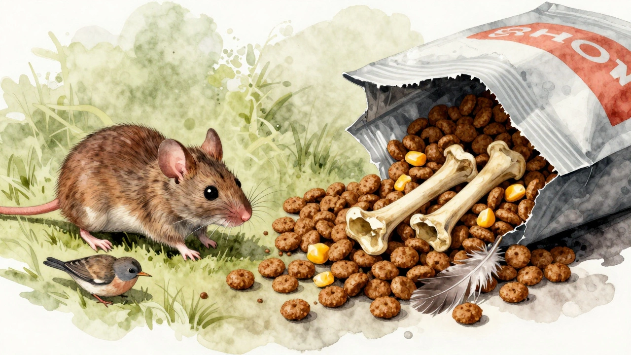 Контраст между естественной добычей кошки и искусственным кормом с зерном и отходами.