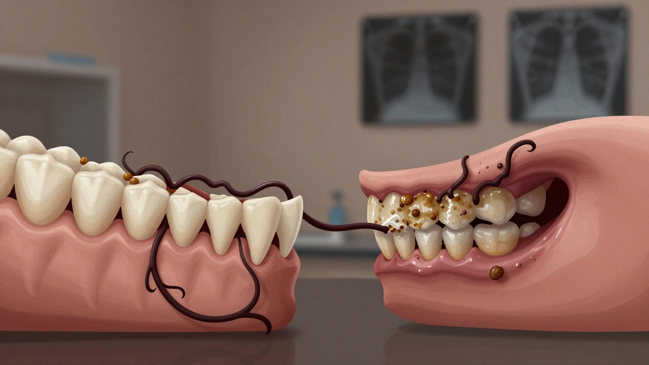 Сравнение здоровых и поврежденных зубов кошки под воздействием влажного корма.