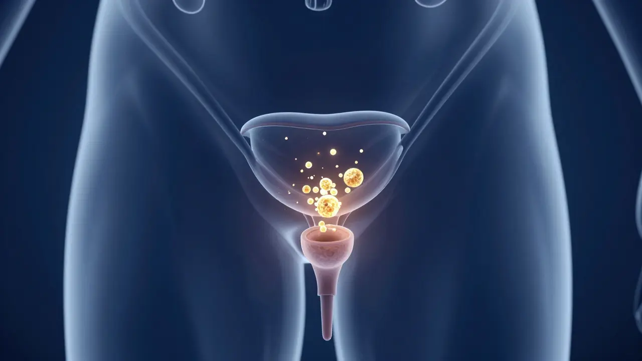 Анатомическая иллюстрация мочевыделительной системы кошки с кристаллами солей