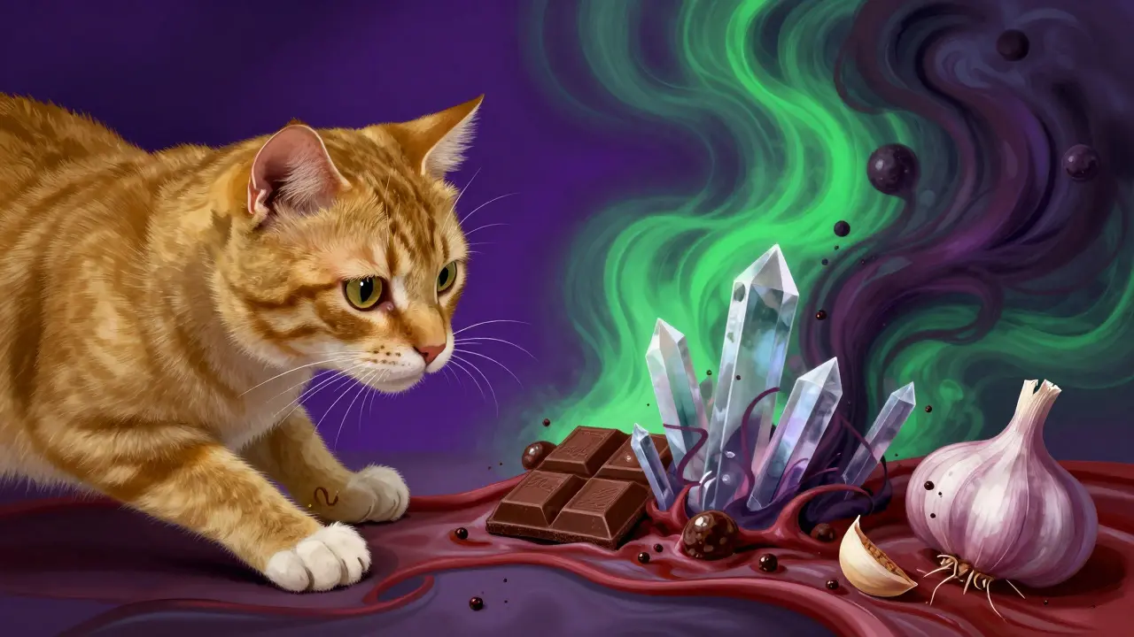 Концептуальная иллюстрация воздействия токсичных веществ на организм кошки