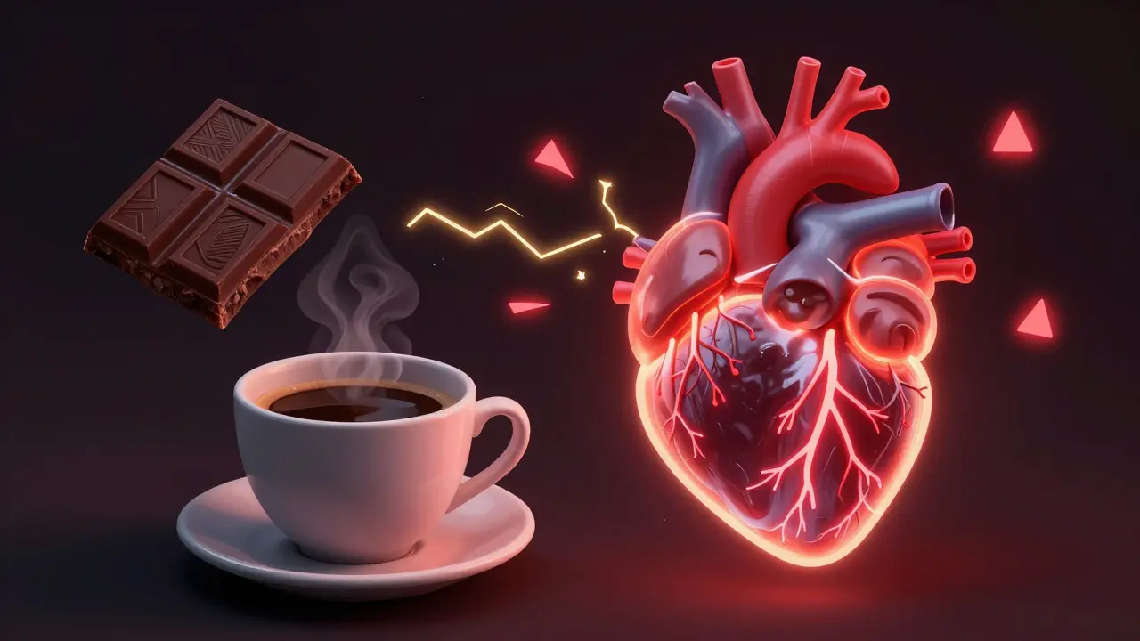 Концептуальное изображение влияния шоколада и кофе на сердце кошки